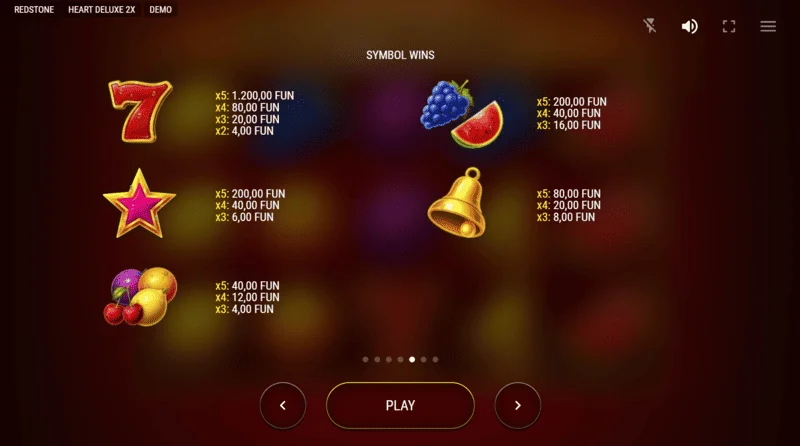 Heart Deluxe 2x - paytable with expanding heart wild